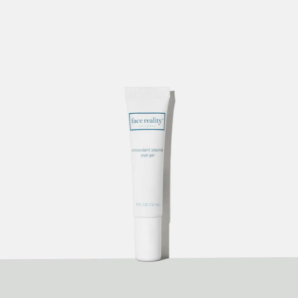 antioxidant peptide eye gel is from the face reality brand in modern white packaging with 12ml for all skin types and all acne types